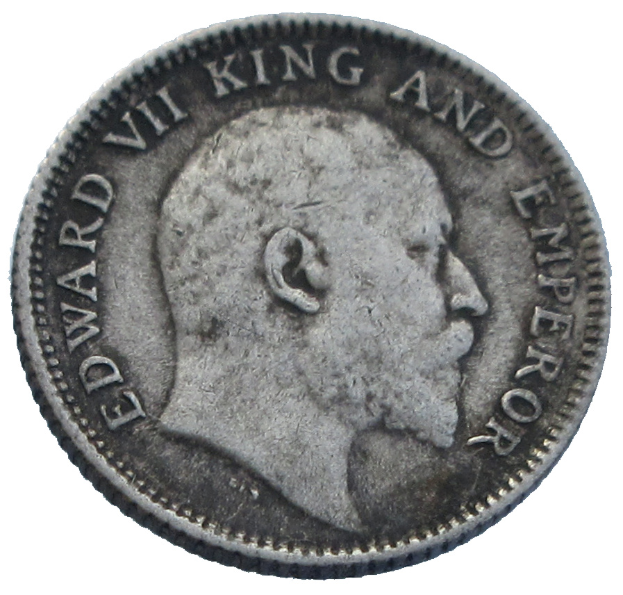 1910 1/4 Rupee King Edward VII Silver Coin