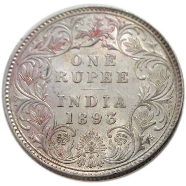 1893 Silver One Rupee Victoria Empress Calcutta Mint -AUNC with Luster RARE