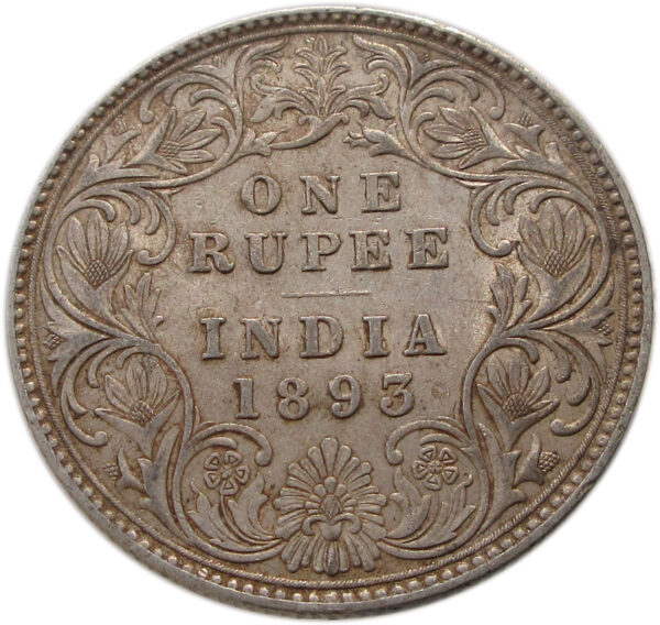 1893 Silver One Rupee Victoria Empress Bombay Mint AUNC