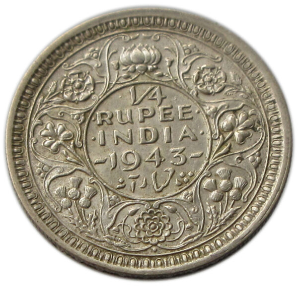 1943 Quarter Rupee King George VI Bombay Mint