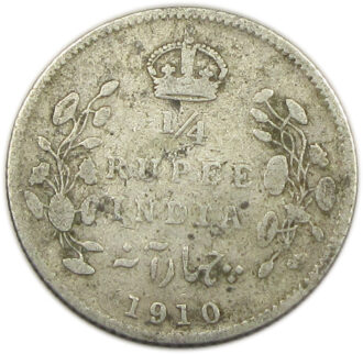 1910 1/4 Rupee King Edward VII Calcutta Mint