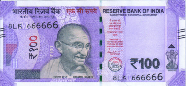 Rs 100 Fancy Solid Number Note 666666- Gem 💎 UNC