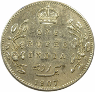 1907 One Rupee King Edward VII Bombay Mint No Dot GK 945 | High Grade | Thick 7