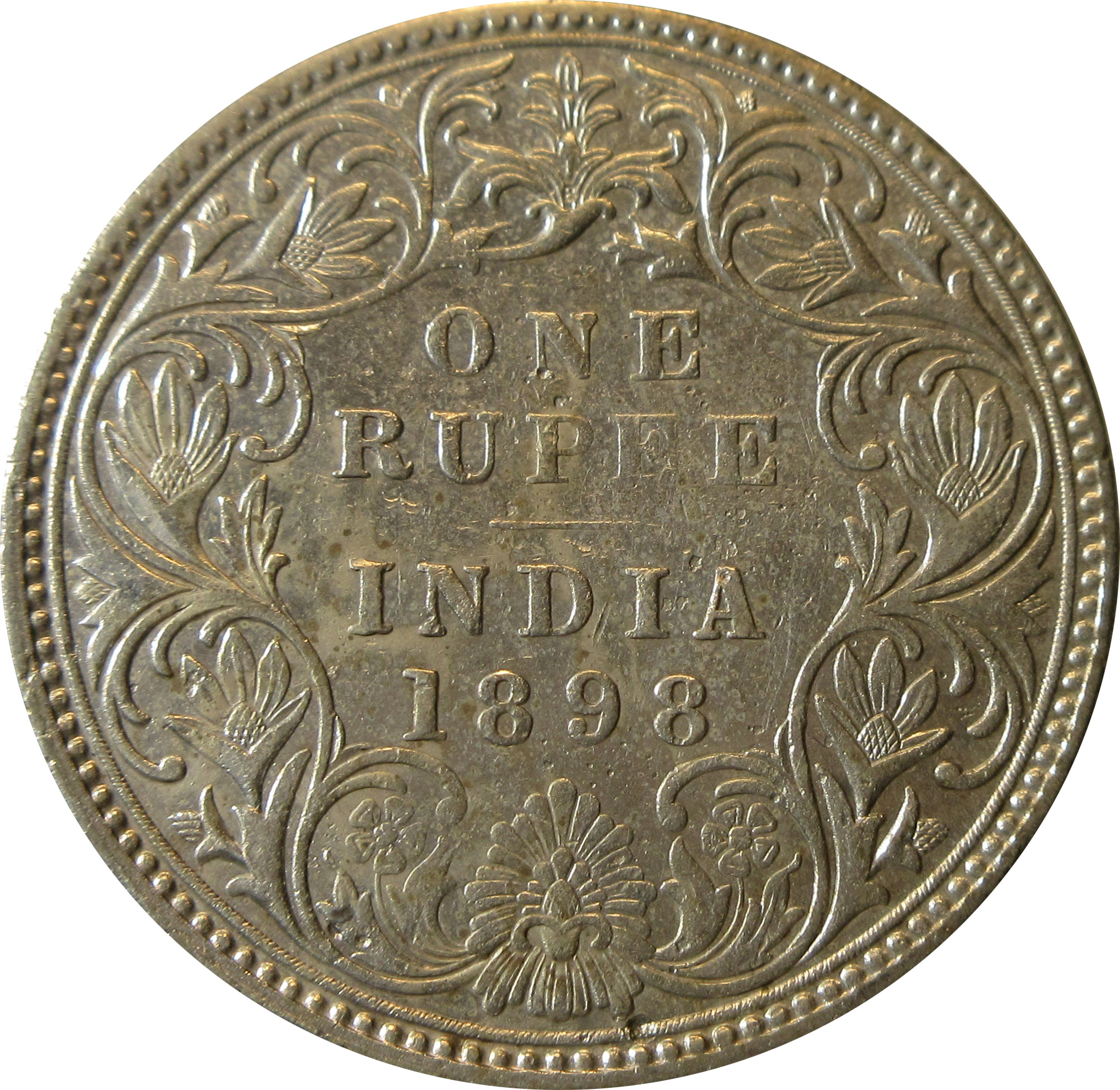 1898 Silver One Rupee Victoria Empress Bombay Mint "Incused B" GK 585 - Image 2