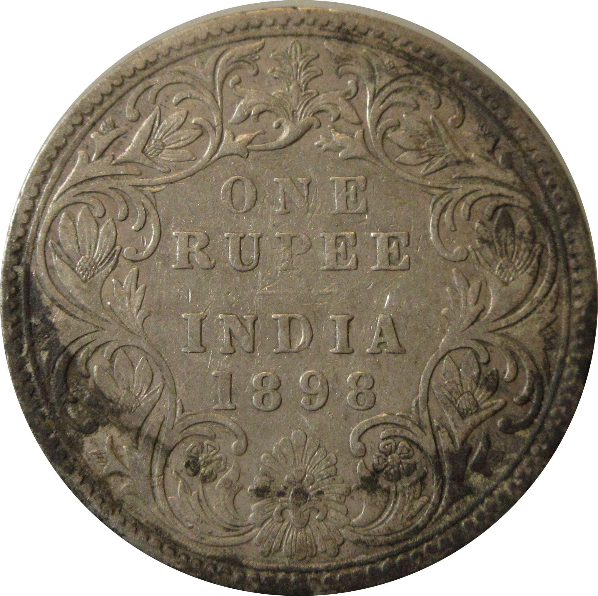 1898 Silver One Rupee Victoria Empress Bombay Mint "Incused B" GK 585 - Image 2
