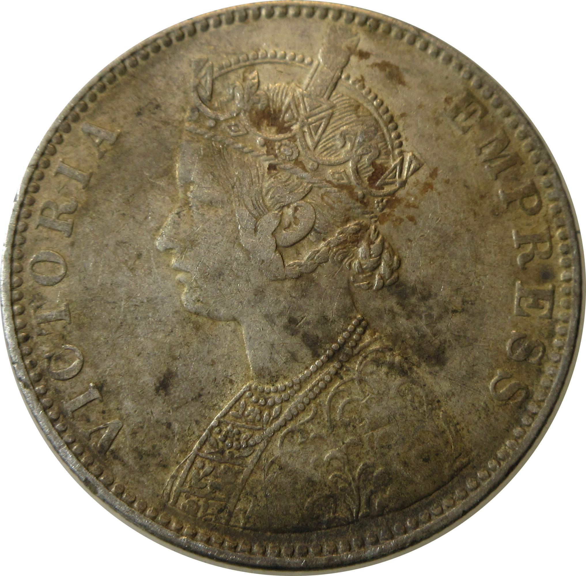 1898 Silver One Rupee Victoria Empress Bombay Mint "Incused B" Rare 8 over 7
