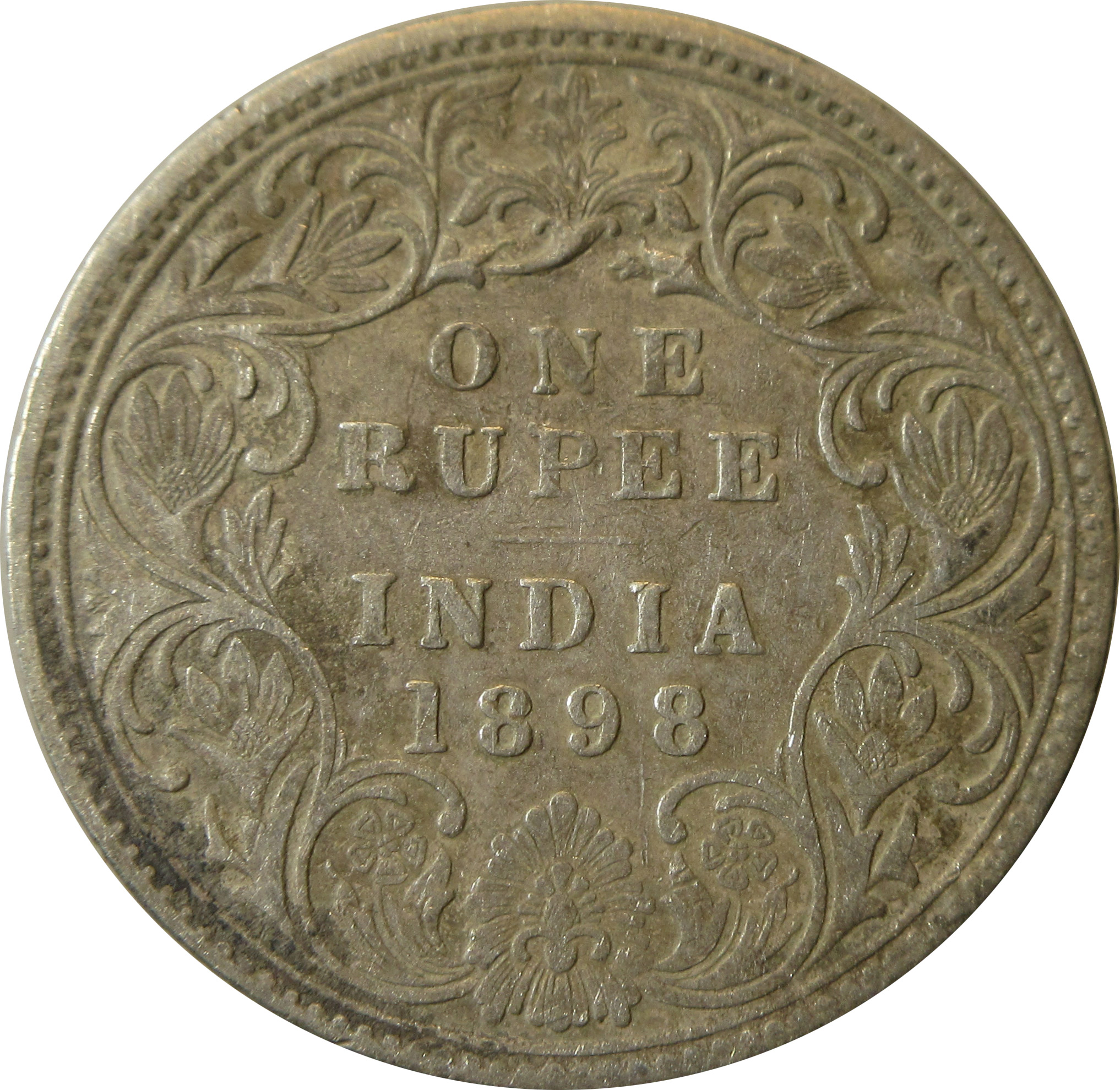 1898 Silver One Rupee Victoria Empress Bombay Mint "Incused B" Rare - Image 3