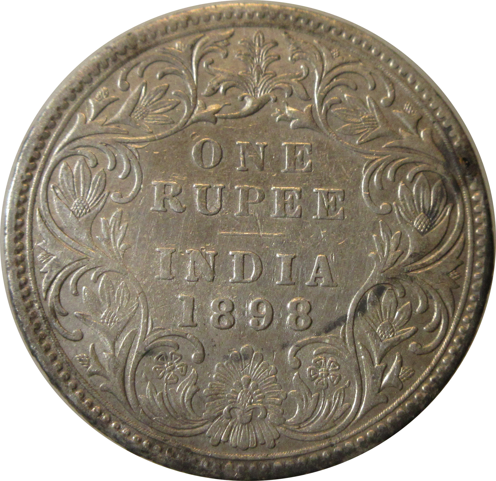 1898 Silver One Rupee Victoria Empress Bombay Mint "Incused B" Rare - Image 2
