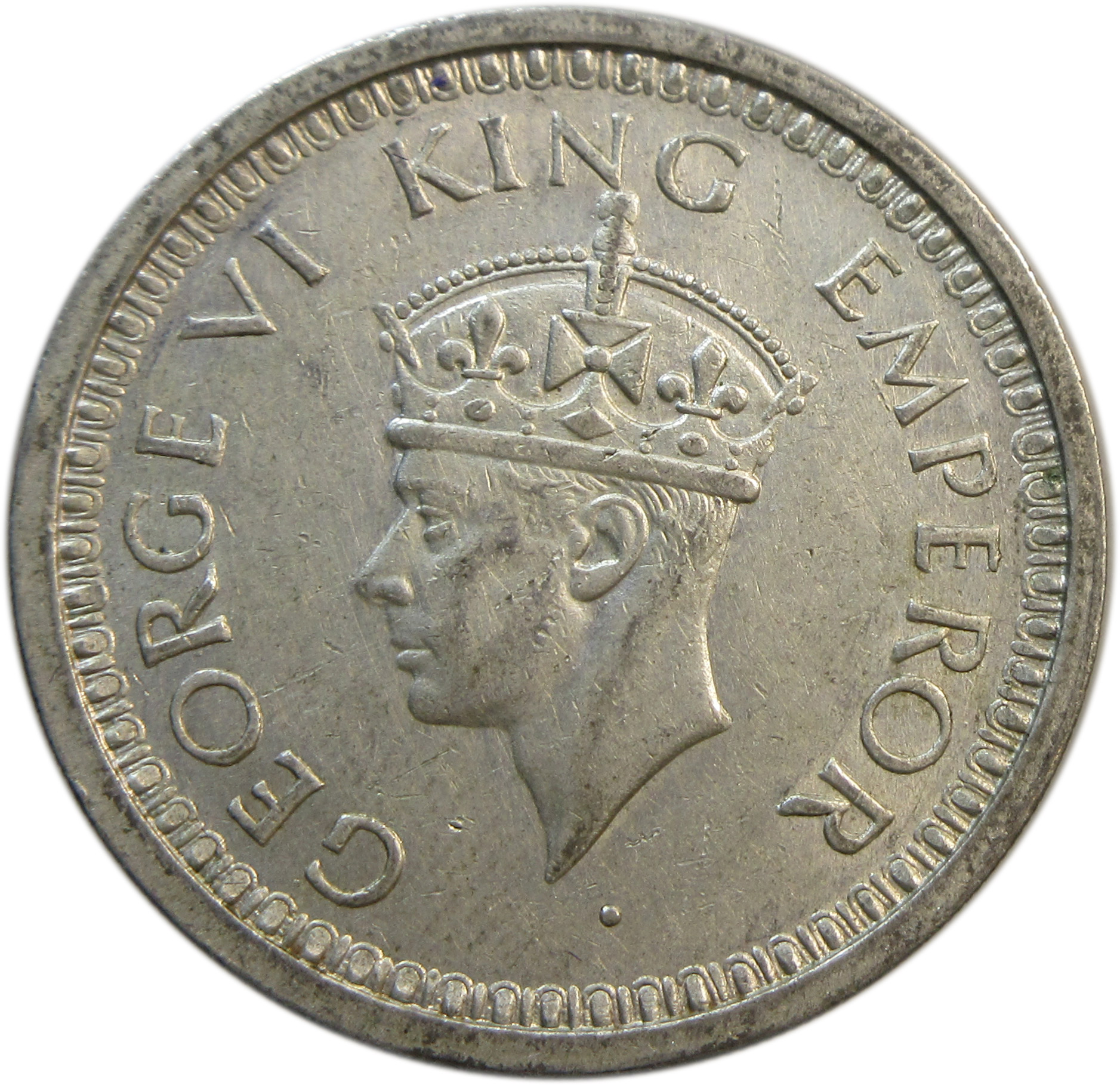 1944 One Rupee King George VI Bombay Mint Head B(a) Rev II