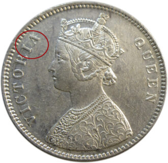 1862 one rupee silver coin 4 dots