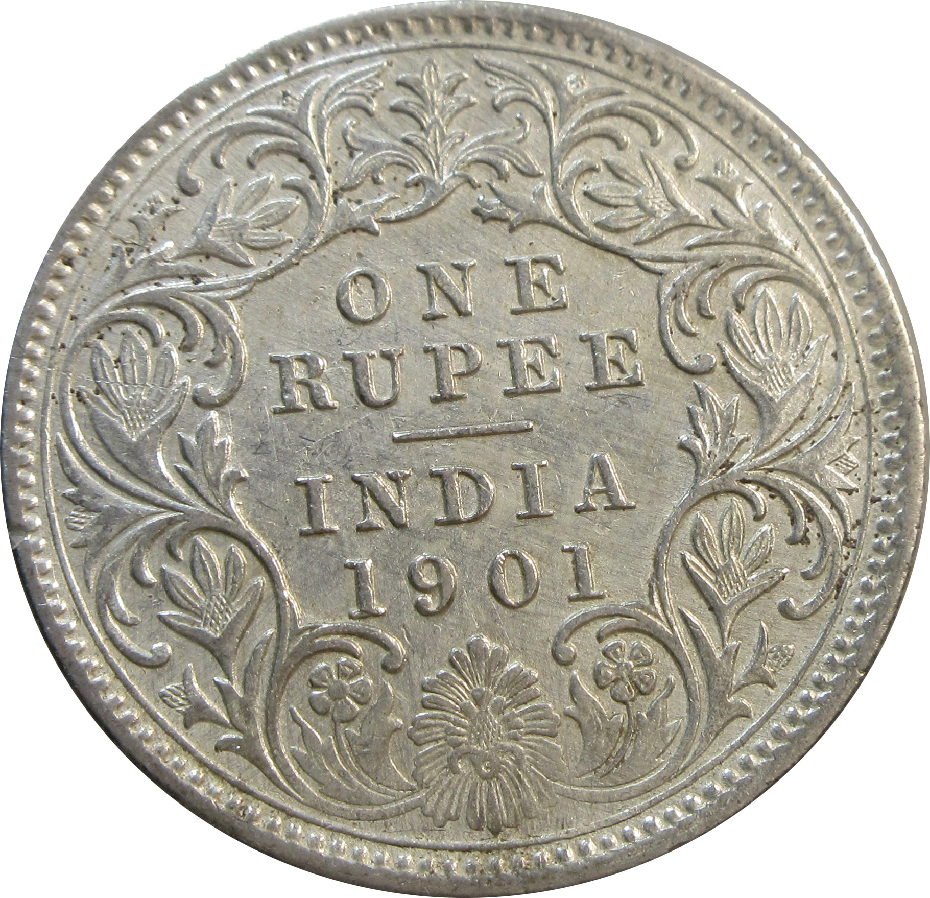 1901 Queen Victoria One Rupee Silver Coin Calcutta Mint