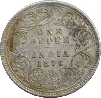 1874 Queen Victoria One Rupee Silver Coin Calcutta Mint