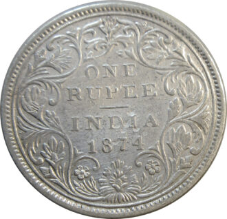 1874 Queen Victoria One Rupee Silver Coin Bombay Mint