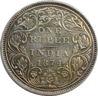 1874 Queen Victoria One Rupee Silver Coin Bombay Mint
