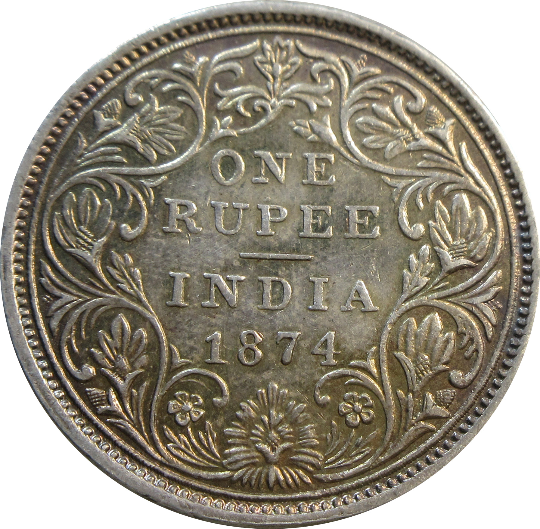 1874 Queen Victoria One Rupee Silver Coin Bombay Mint