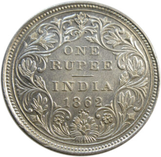 1862 one rupee silver coin 4 dots
