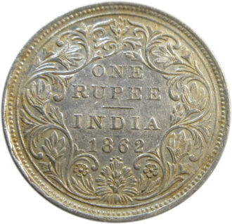 1862 one rupee silver coin 4 dots