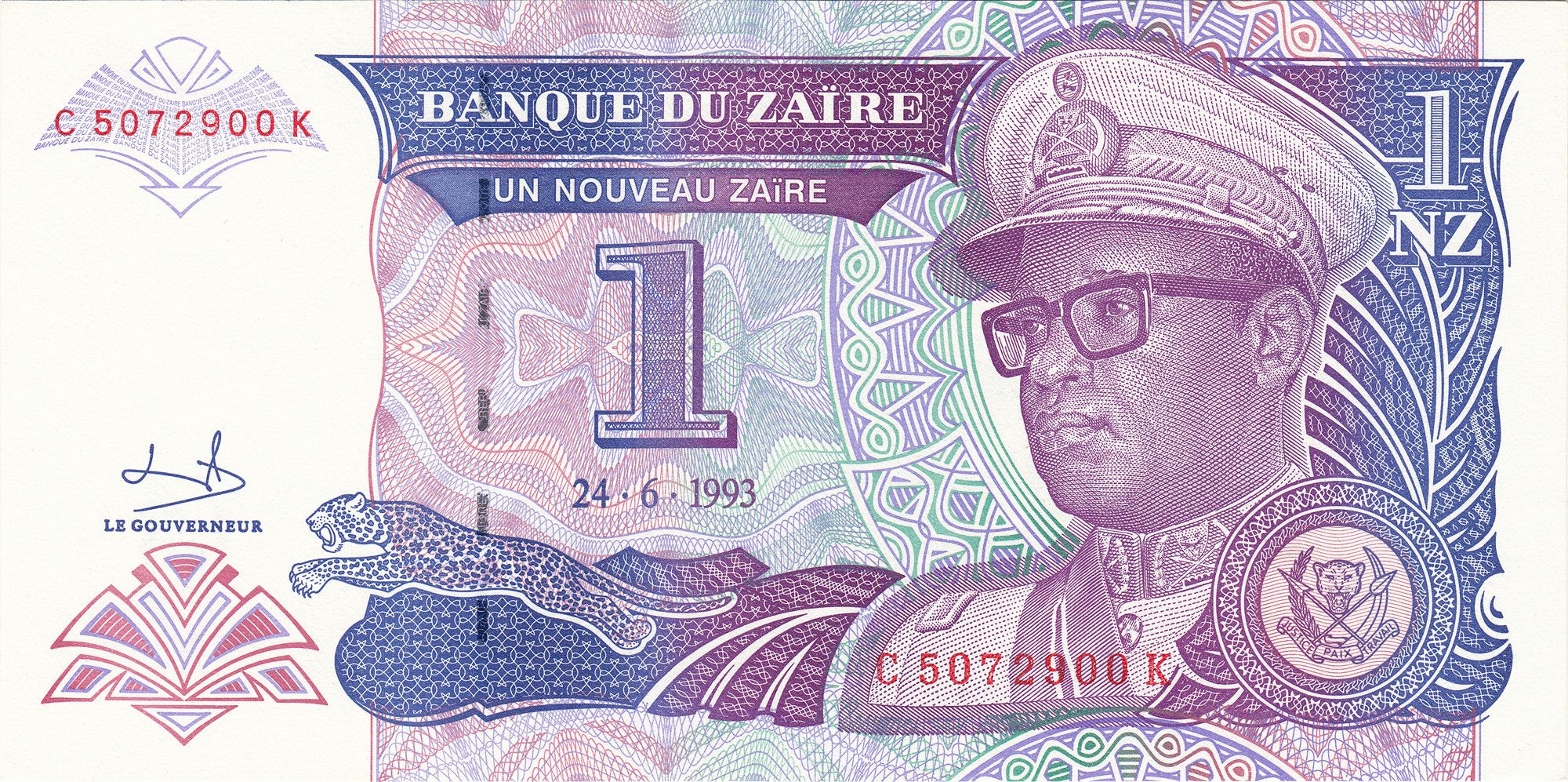 1 Nouveau Zaïre 1993 UNC