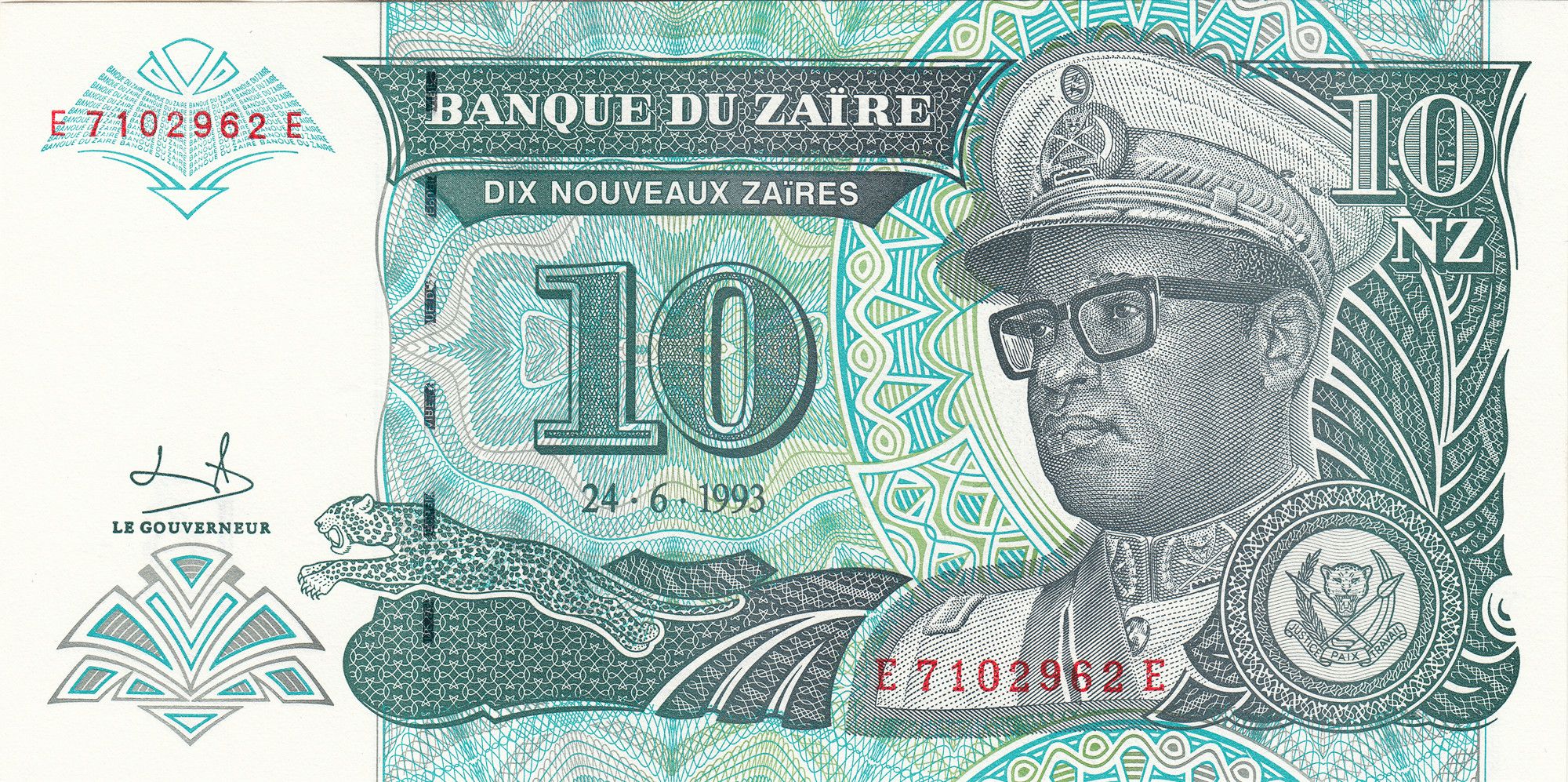 10 Nouveaux Zaïres 1993 UNC