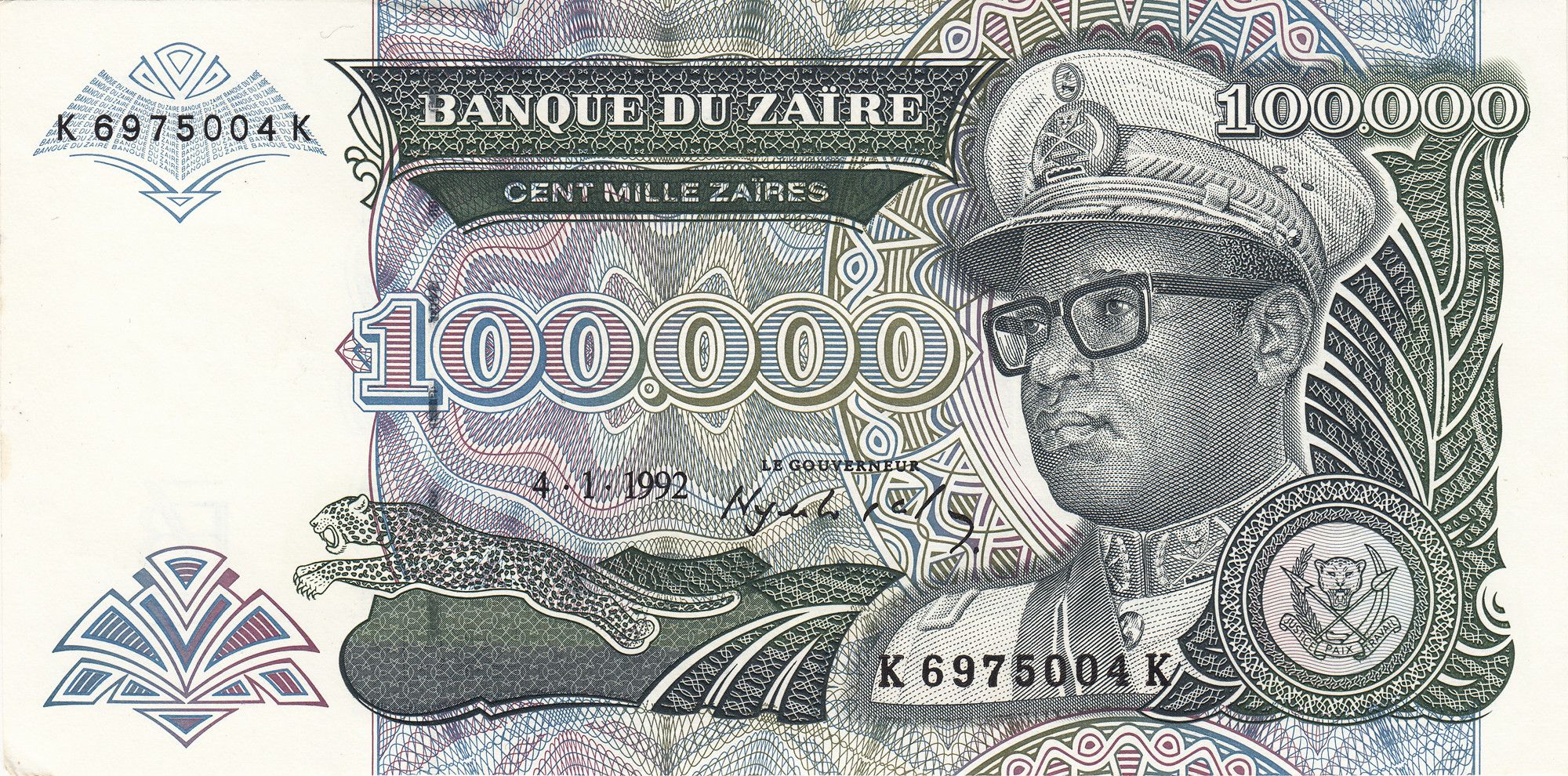 100 000 Zaires 1992 UNC