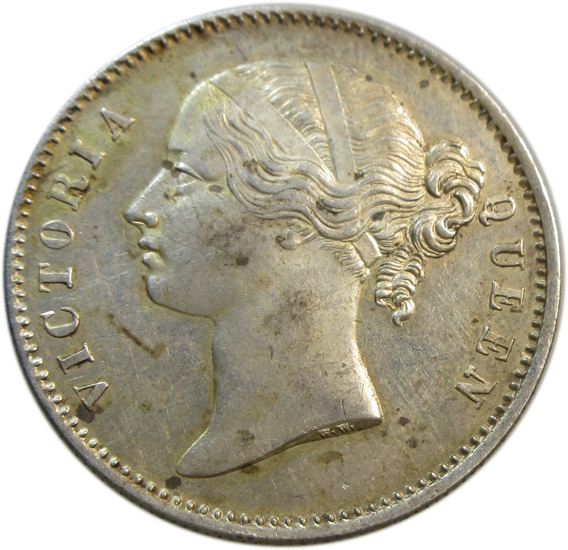 1840 Silver One Rupee Victoria Queen Divided Legend Calcutta Mint | GK 163 Scarce