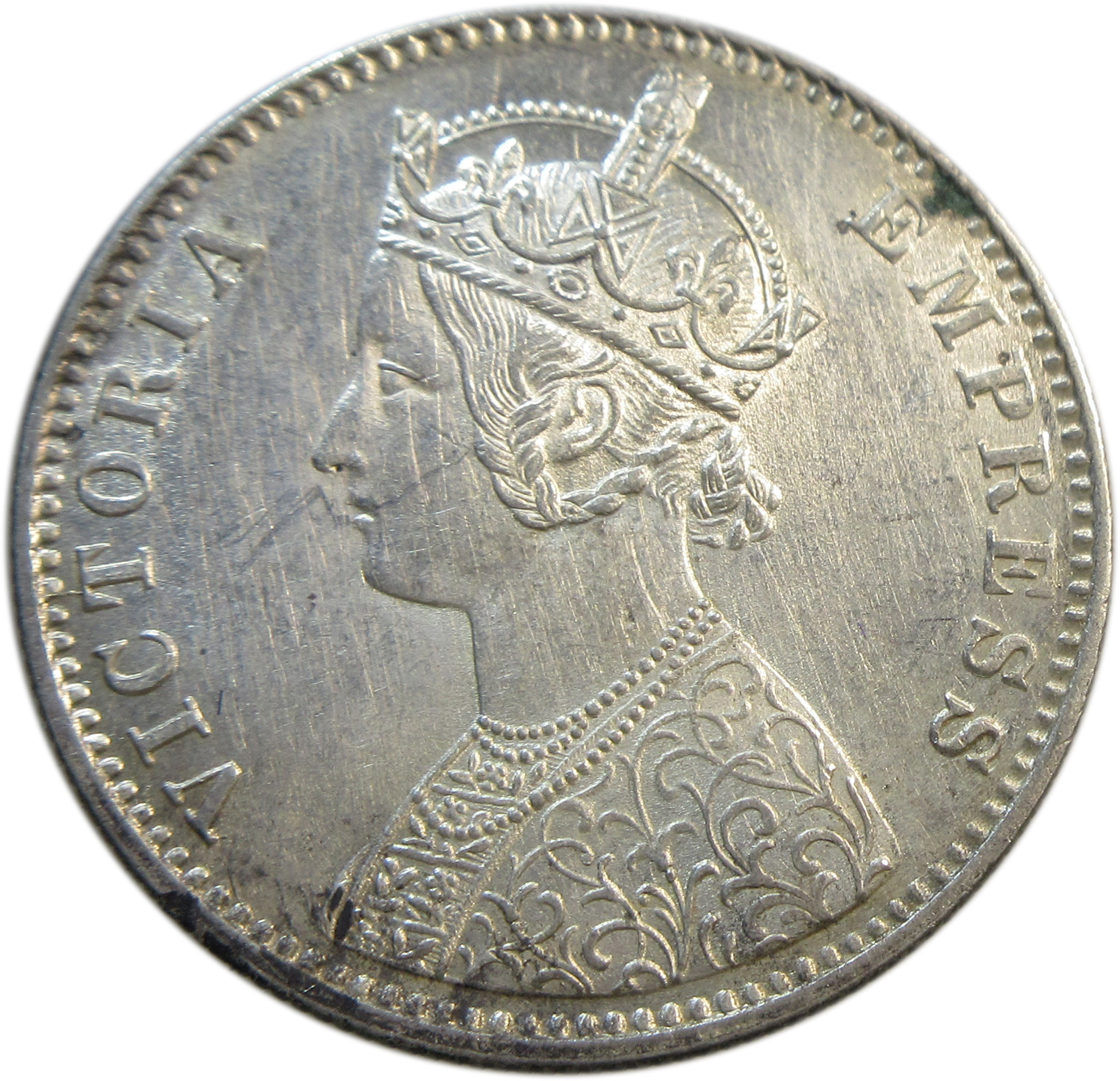 1892 Silver One Rupee Victoria Empress Calcutta Mint GK 576 | AUNC