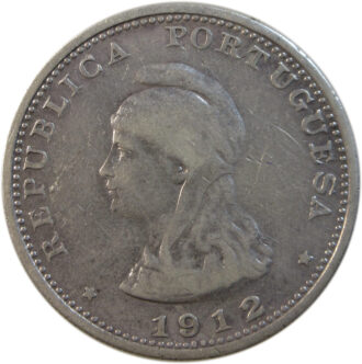 1912 Portuguese India 1 Rupia (Uma Rupia) Silver Coin Lisboa mint Overdate 2/1 Rare
