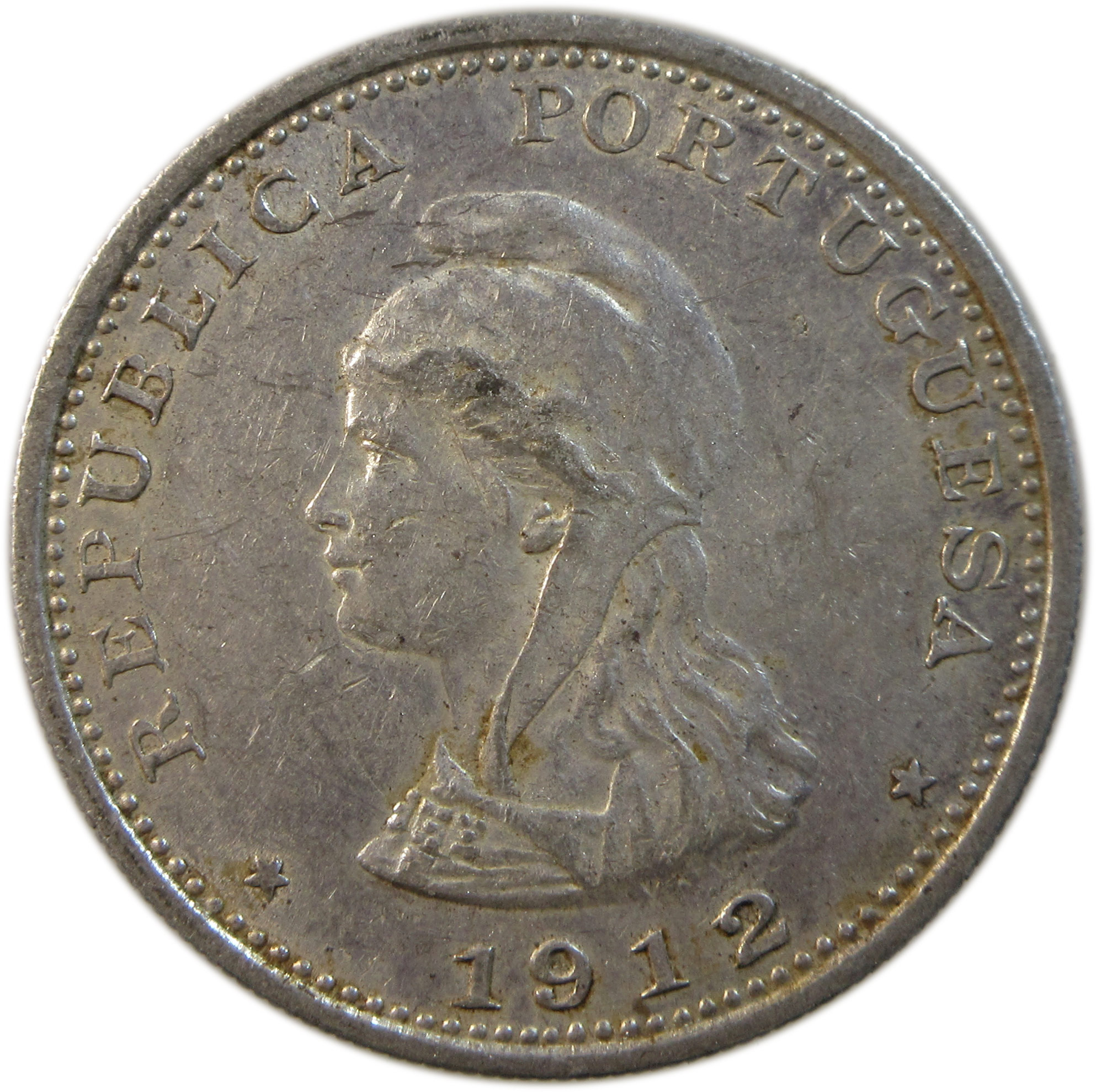1912 Portuguese India 1 Rupia (Uma Rupia) Silver Coin Lisboa mint Overdate 2/1 Rare