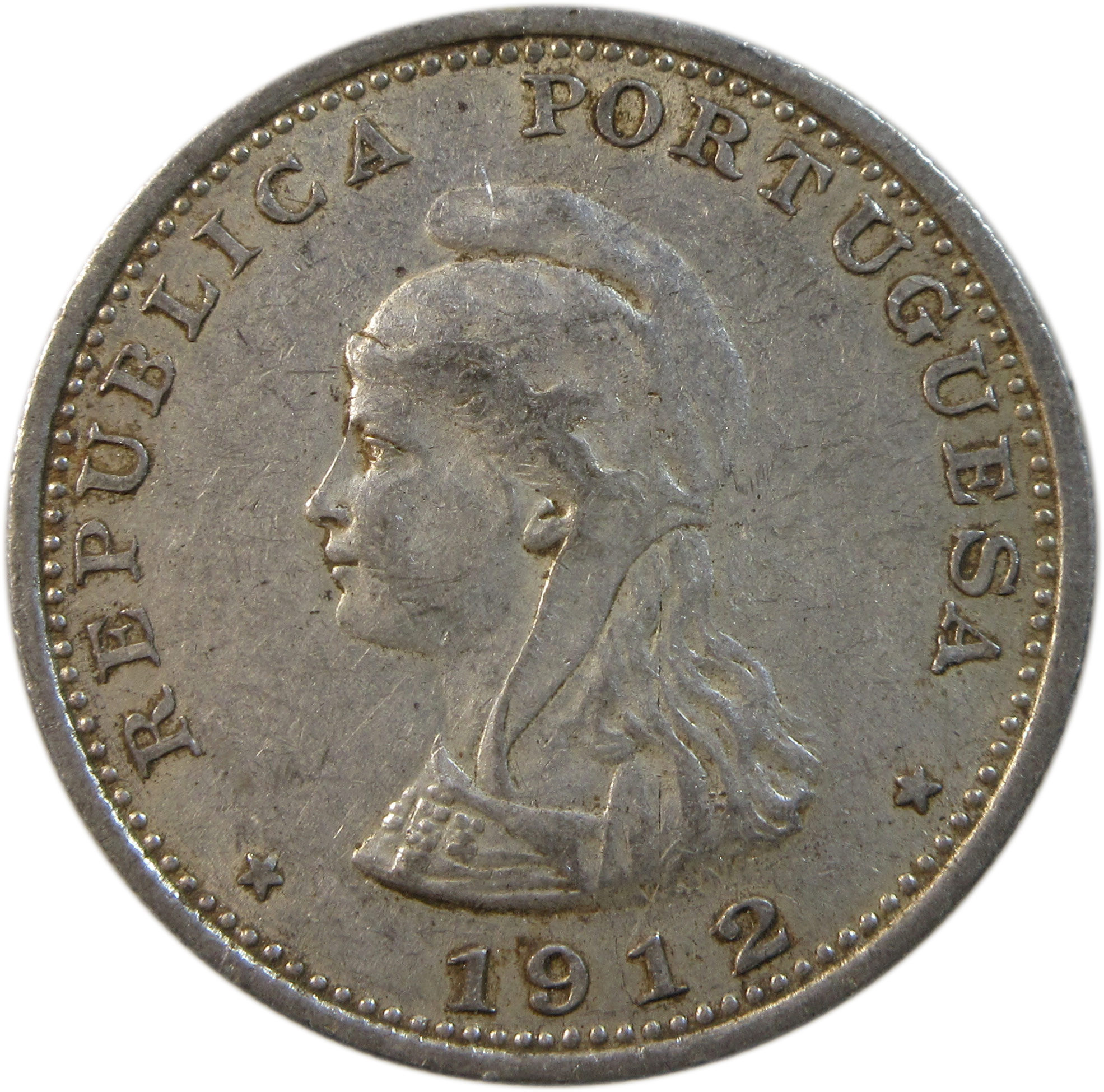1912 Portuguese India 1 Rupia (Uma Rupia) Silver Coin Lisboa mint Overdate 2/1 Rare