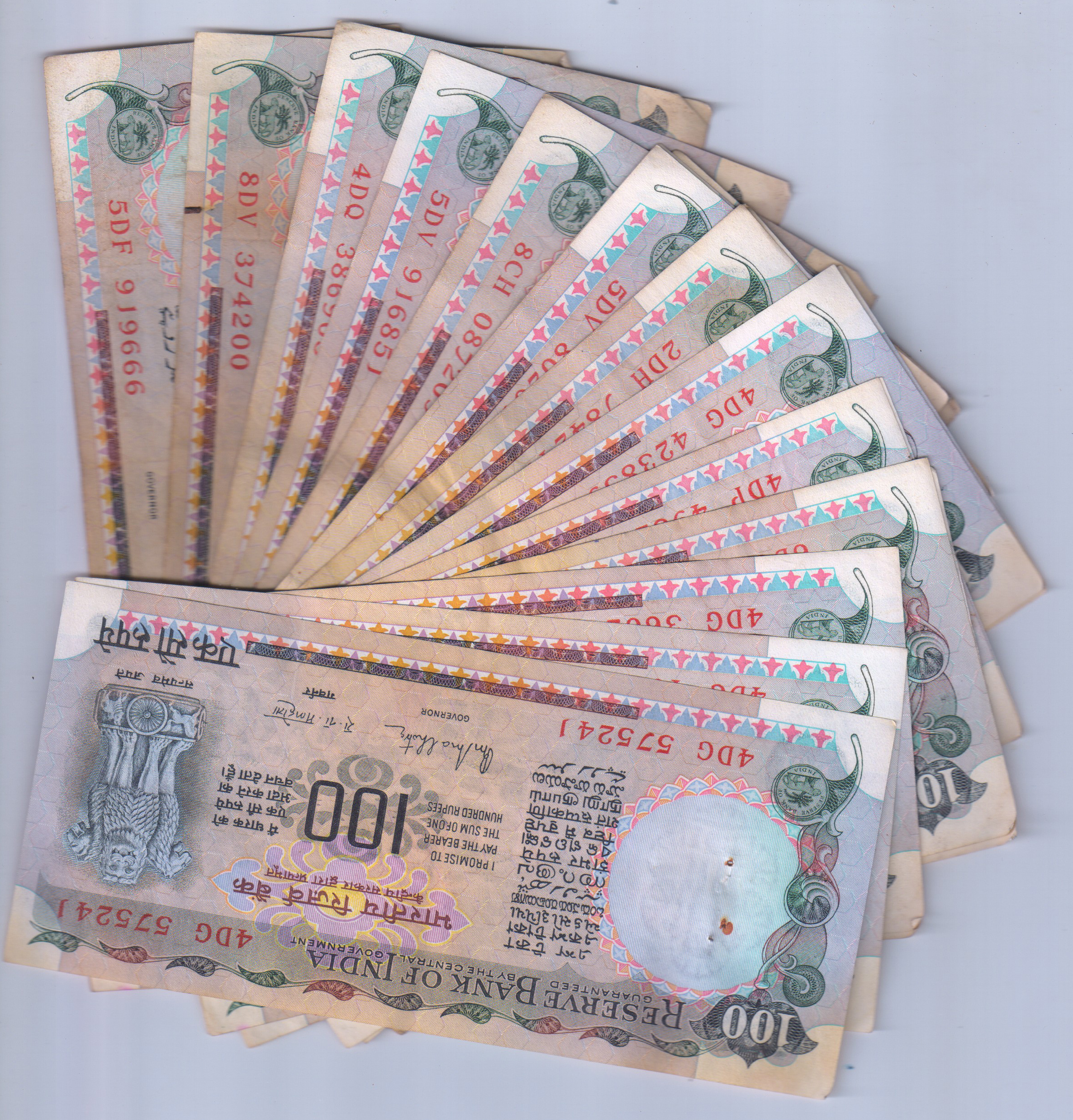 One Hundred Rupees Banknotes Signed by R N Malhotra of Republic India