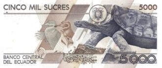 Ecuador 5000 Sucres banknote 1996-1999 back