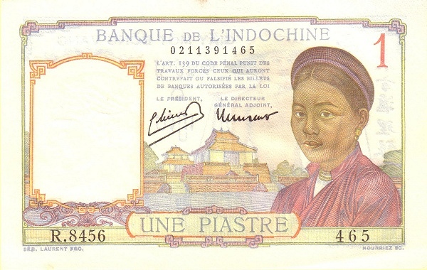 French IndoChina 1 Piastre / Yuan / Đồng / Kip / Riel Banque de l'Indochine 1932-1949 | UNC | Rare