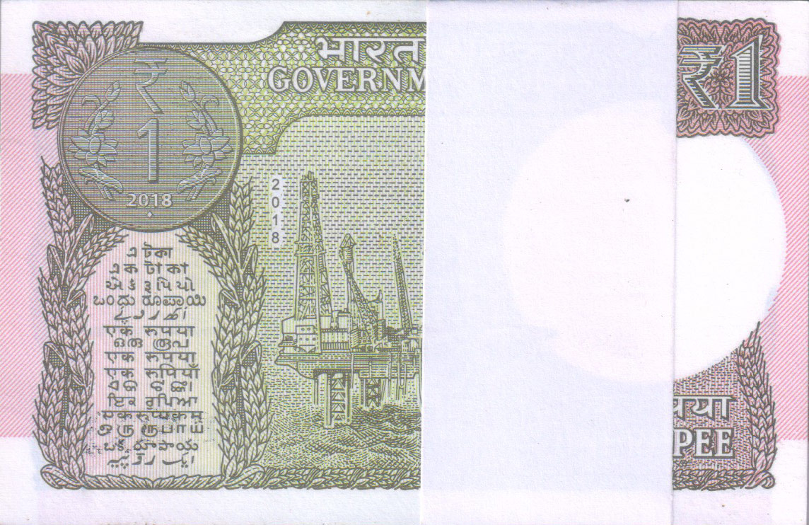 India, 2018 Rupee 1 Complete Serial Bundle of 100 Notes, 29B 599601 to 29B 599700 , Sign. by Subhash Garg, Inset L - Image 2